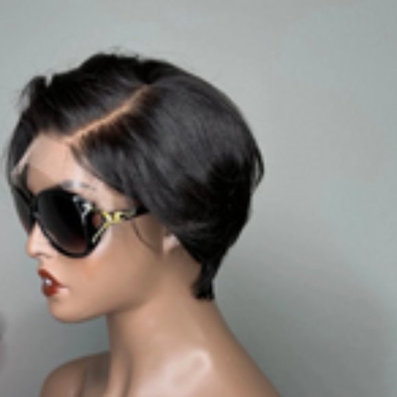 DORIS-5”5 TRANSPARENT 100% HUMAN HAIR CLOSURE LACE BLACK SHORT CUT PIXIE WIG